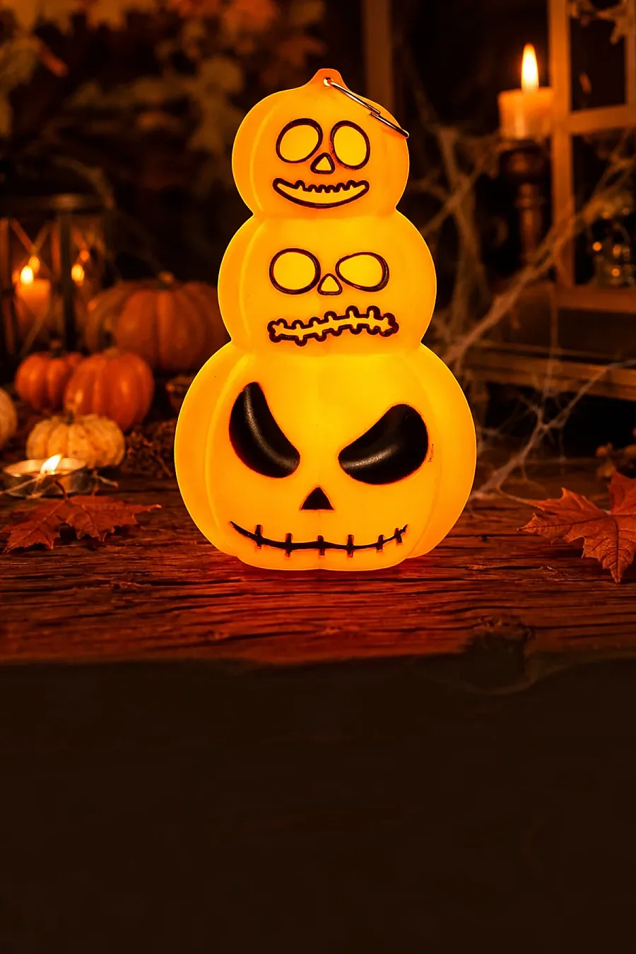Halloween Cadılar Bayramı Işıklı 3 Katlı Balkabağı Dekoru - 5