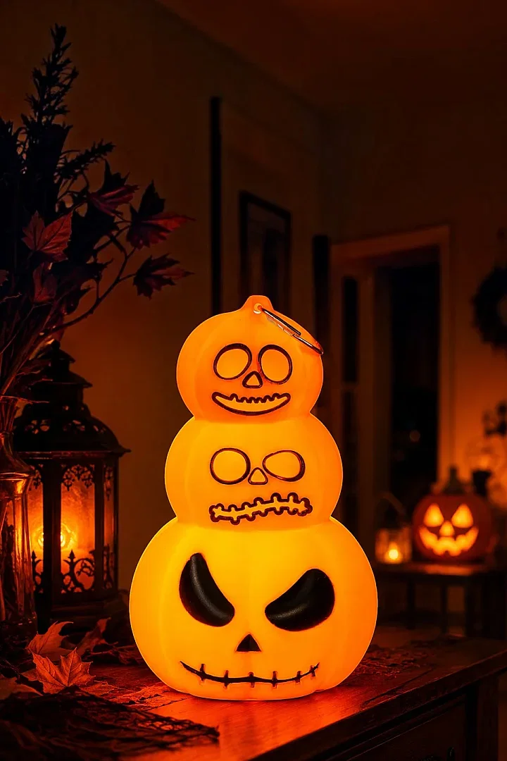 Halloween Cadılar Bayramı Işıklı 3 Katlı Balkabağı Dekoru - 1
