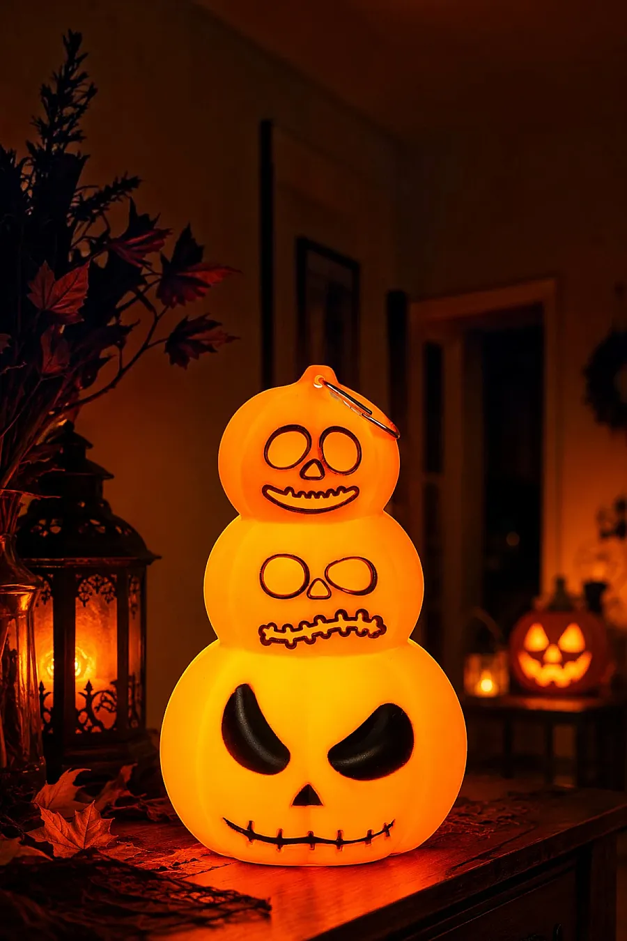Halloween Cadılar Bayramı Işıklı 3 Katlı Balkabağı Dekoru - 1