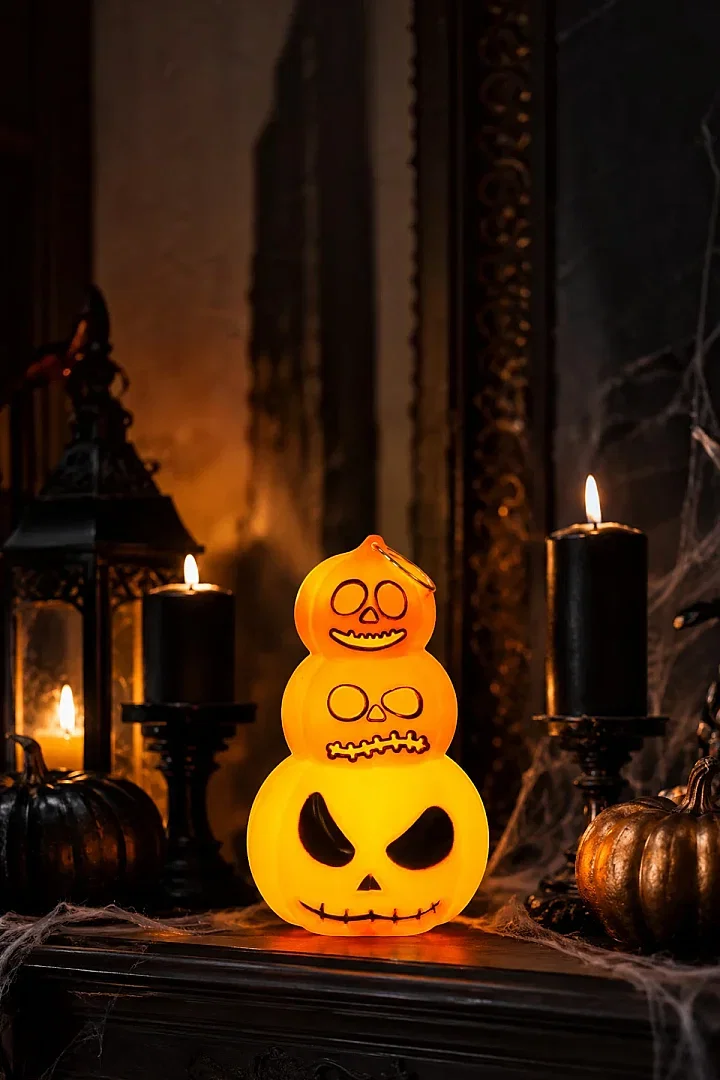 Halloween Cadılar Bayramı Işıklı 3 Katlı Balkabağı Dekoru - 3