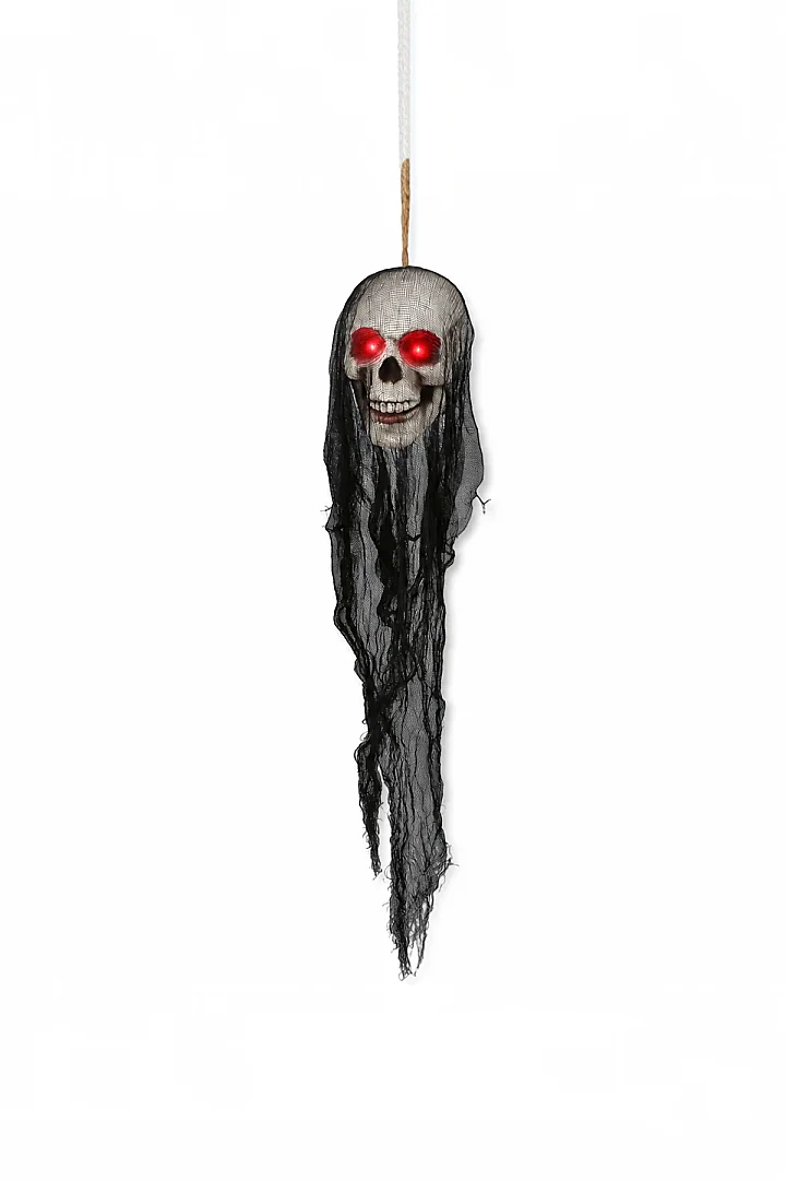 Halloween Cadılar Bayramı Işıklı Kafatası Tüllü Asma Dekor - 2