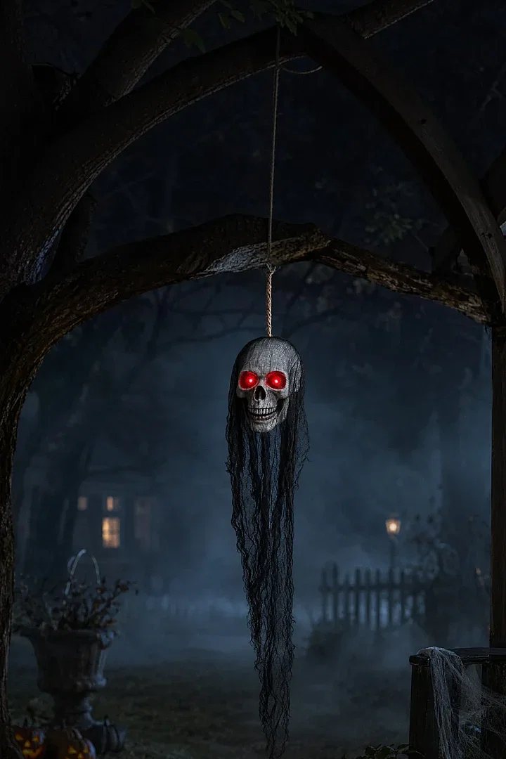 Halloween Cadılar Bayramı Işıklı Kafatası Tüllü Asma Dekor - 3