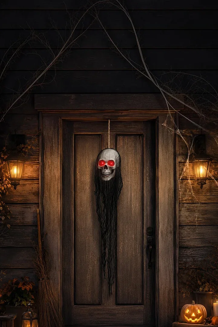 Halloween Cadılar Bayramı Işıklı Kafatası Tüllü Asma Dekor - 1