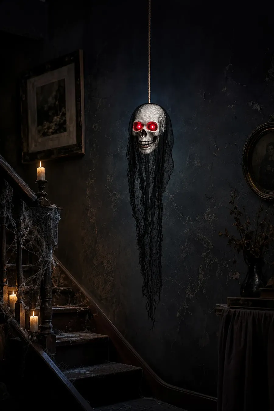 Halloween Cadılar Bayramı Işıklı Kafatası Tüllü Asma Dekor - 5