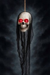 Beysüs Halloween Cadılar Bayramı Işıklı Kafatası Tüllü Asma Dekor - 1