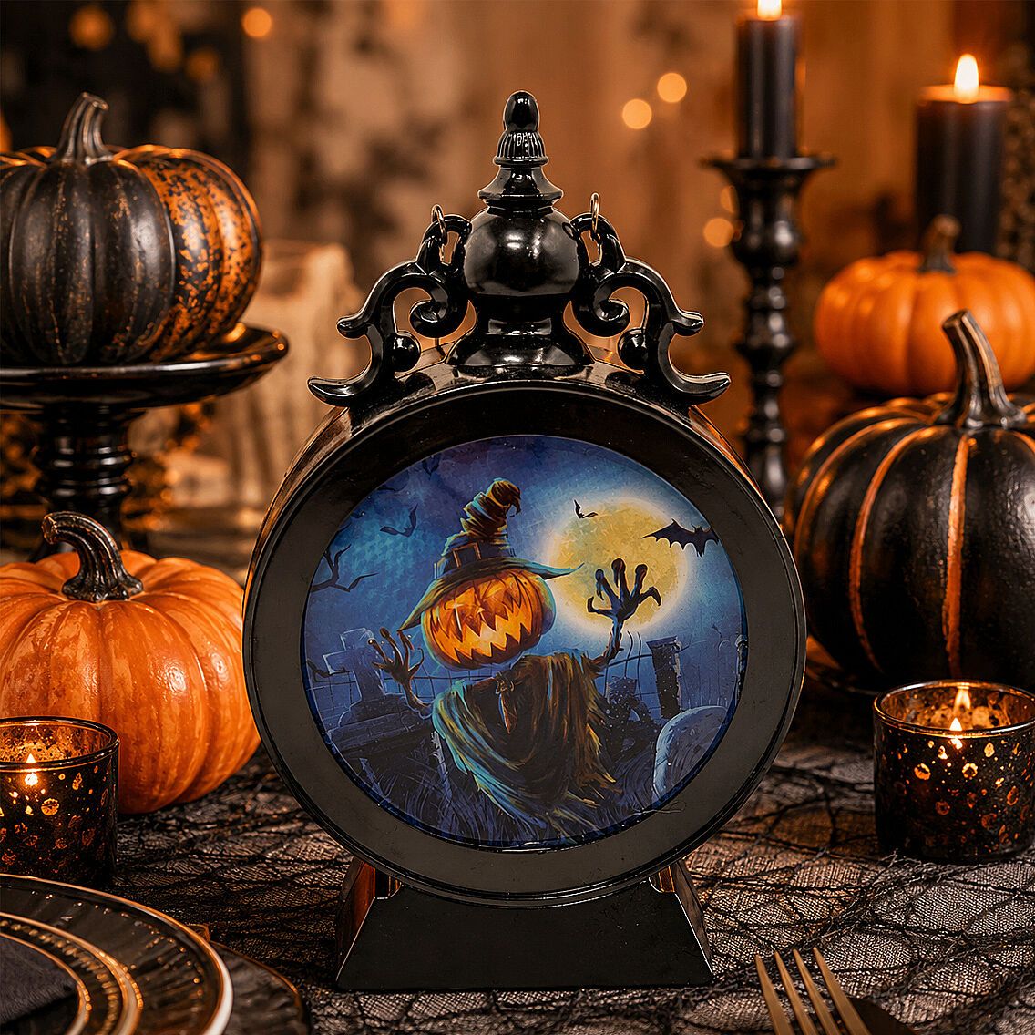 Beysüs Halloween Cadılar Bayramı Işıklı Masa Süsü Yarasa Turuncu Bal Kabağı - 4