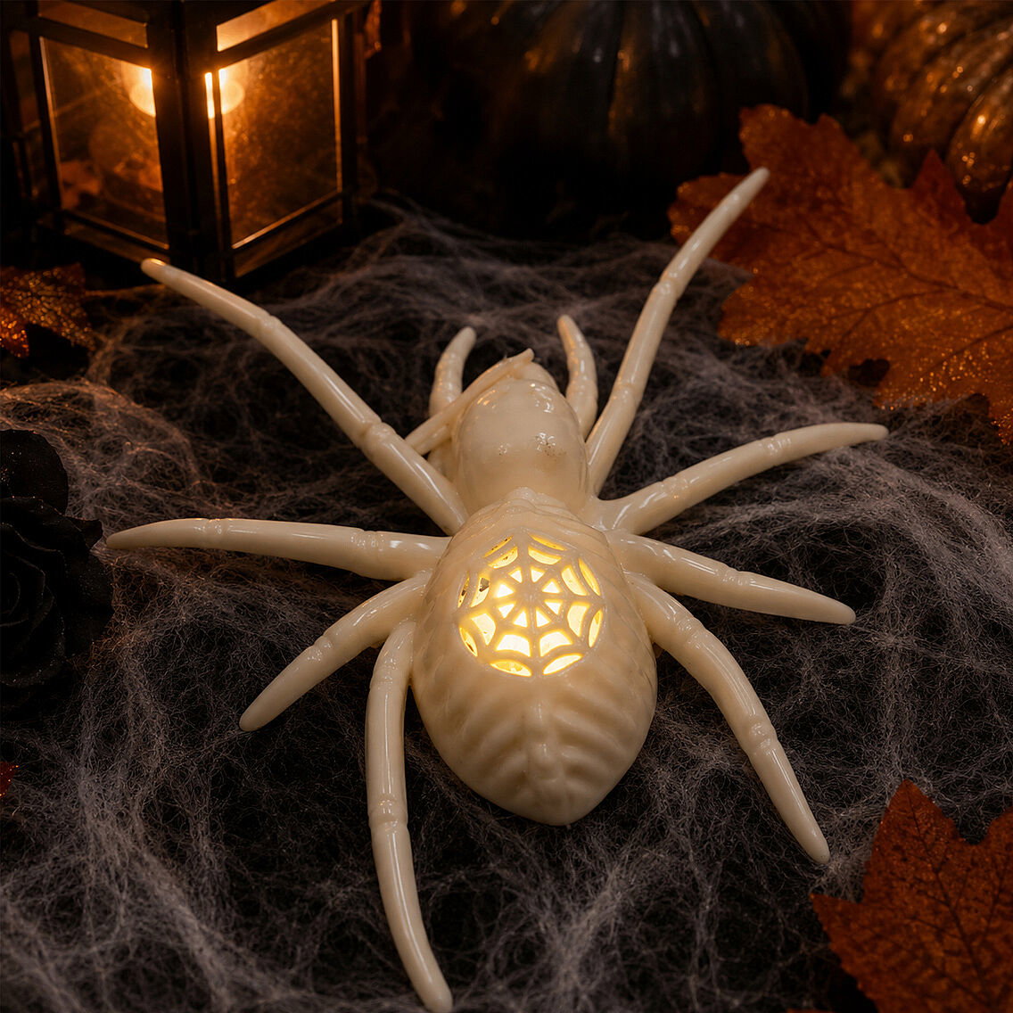 Halloween Cadılar Bayramı Işıklı Örümcek Beyaz 17 cm - 1