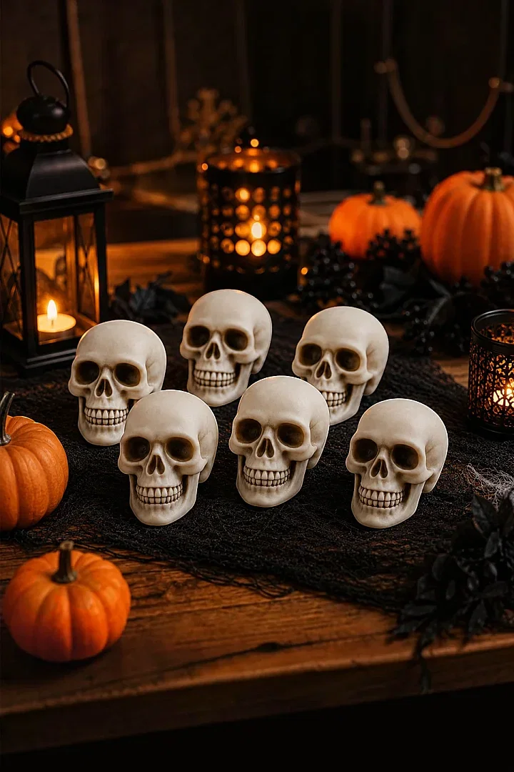 Halloween Cadılar Bayramı Kuru Kafa 6 lı Beyaz - 1