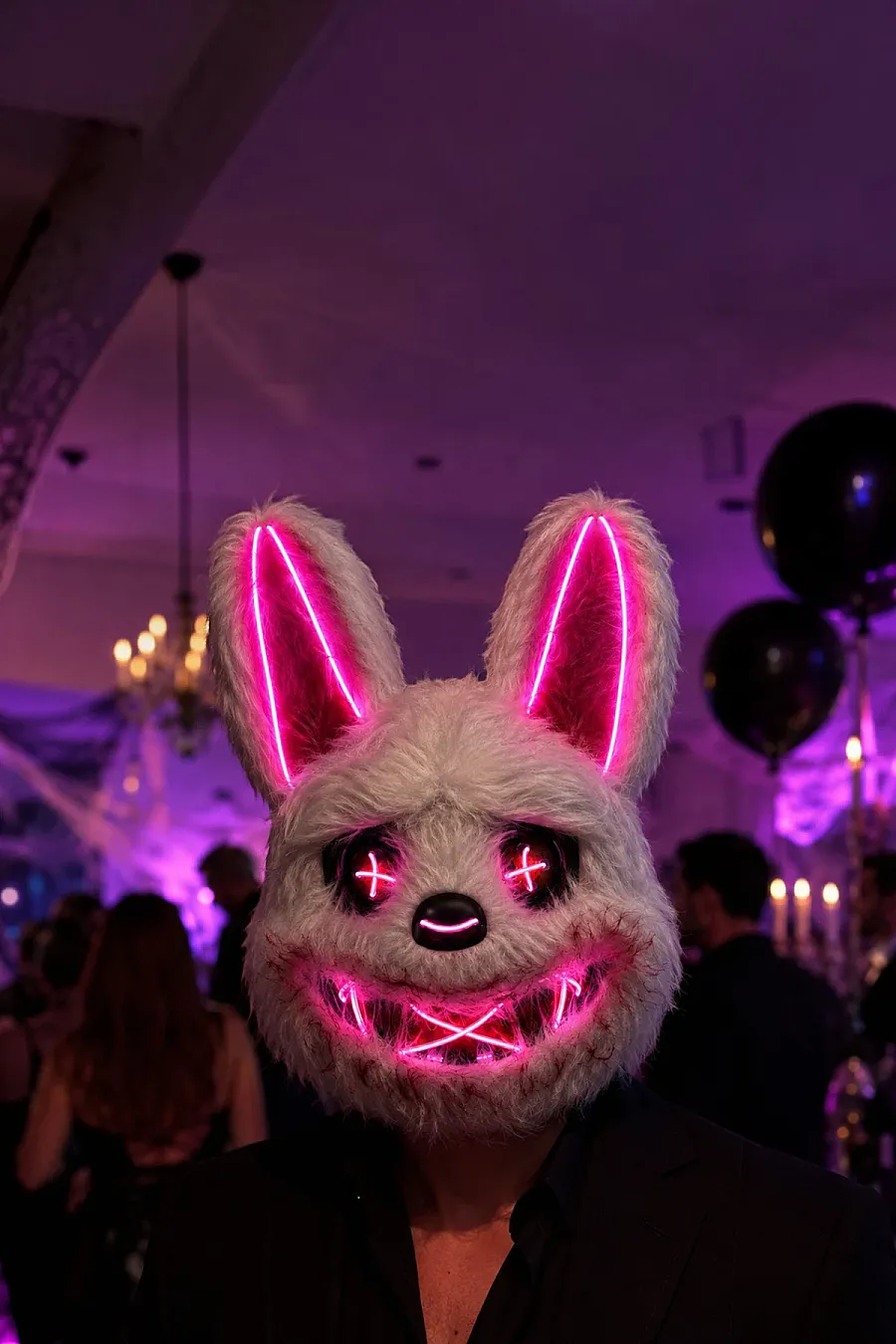 Halloween Cadılar Bayramı LED Işıklı Korkunç Tavşan Maske Beyaz Pembe - 3