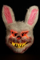 Beysüs Halloween Cadılar Bayramı LED Işıklı Korkunç Tavşan Maske Beyaz Pembe - 1