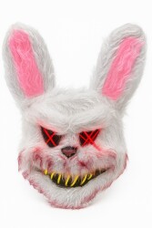 Beysüs Halloween Cadılar Bayramı LED Işıklı Korkunç Tavşan Maske Beyaz Pembe - 2
