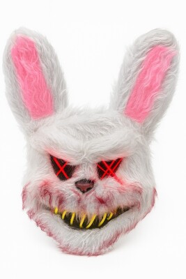 Beysüs Halloween Cadılar Bayramı LED Işıklı Korkunç Tavşan Maske Beyaz Pembe - 2
