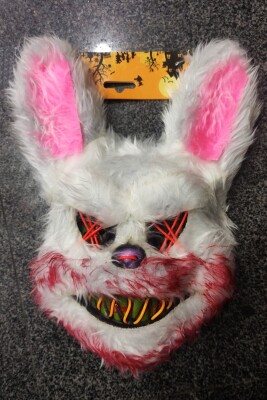 Beysüs Halloween Cadılar Bayramı LED Işıklı Korkunç Tavşan Maske Beyaz Pembe - 3