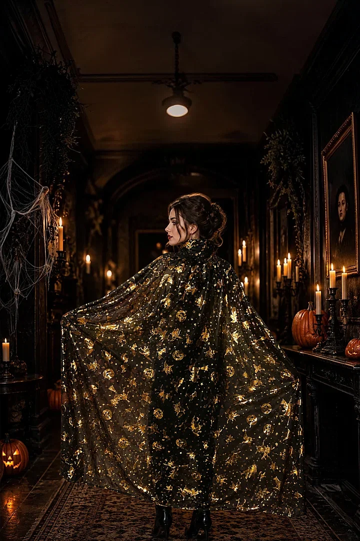 Halloween Cadılar Bayramı Pelerin Yetişkin Gold - 4