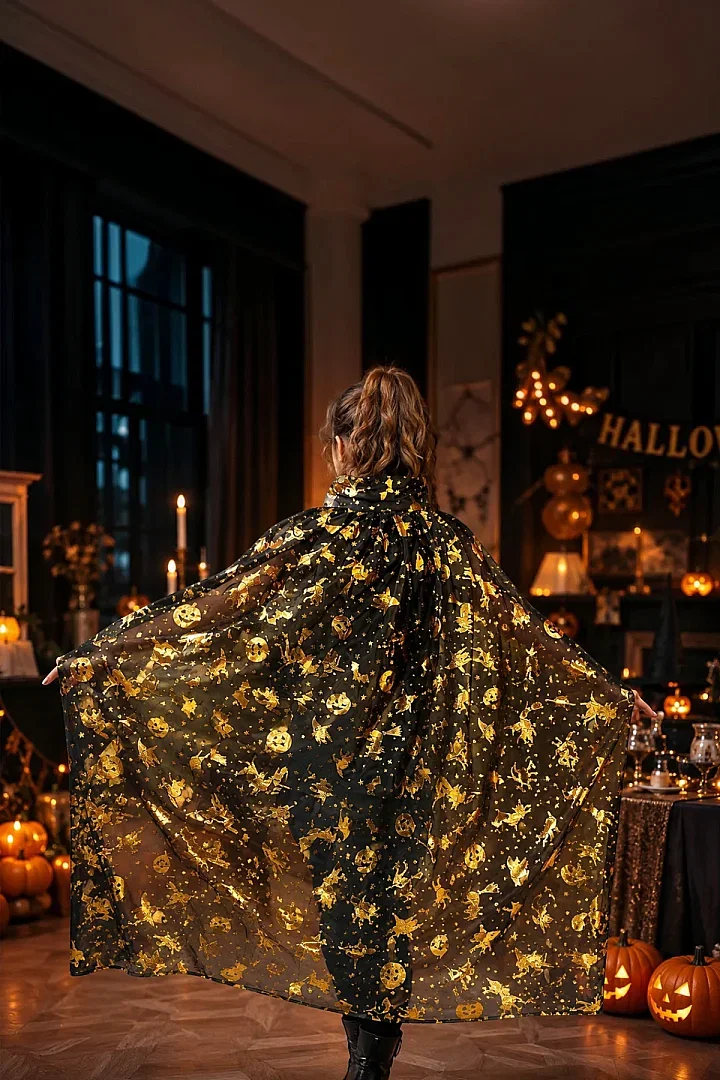 Halloween Cadılar Bayramı Pelerin Yetişkin Gold - 3