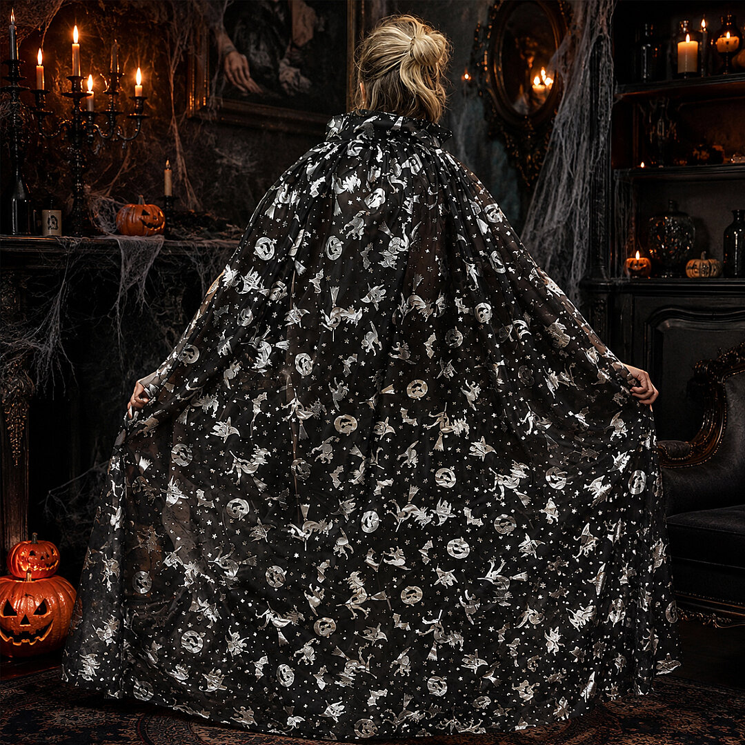 Beysüs Halloween Cadılar Bayramı Pelerin Yetişkin Gümüş - 4