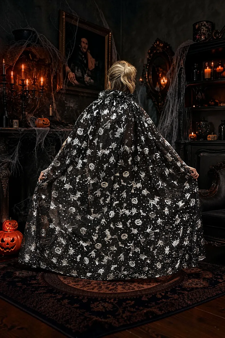 Halloween Cadılar Bayramı Pelerin Yetişkin Gümüş - 4