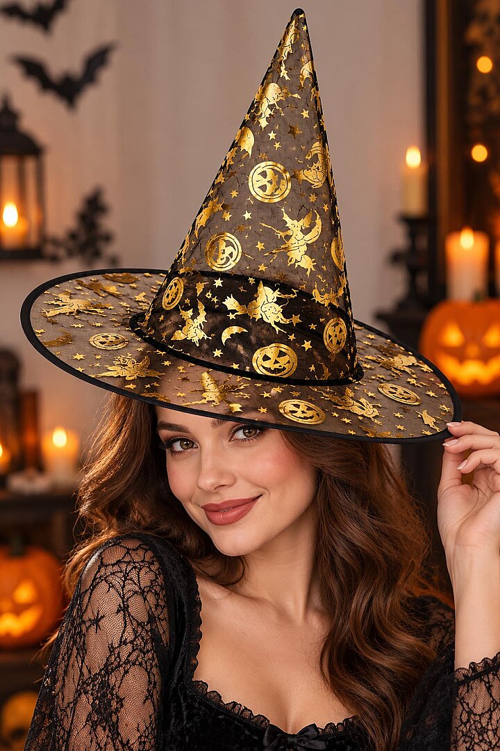 Beysüs Halloween Cadılar Bayramı Şapka Şeffaf Gold - 1