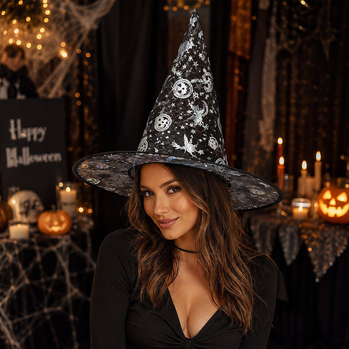 Halloween Cadılar Bayramı Şapka Şeffaf Gümüş - 2