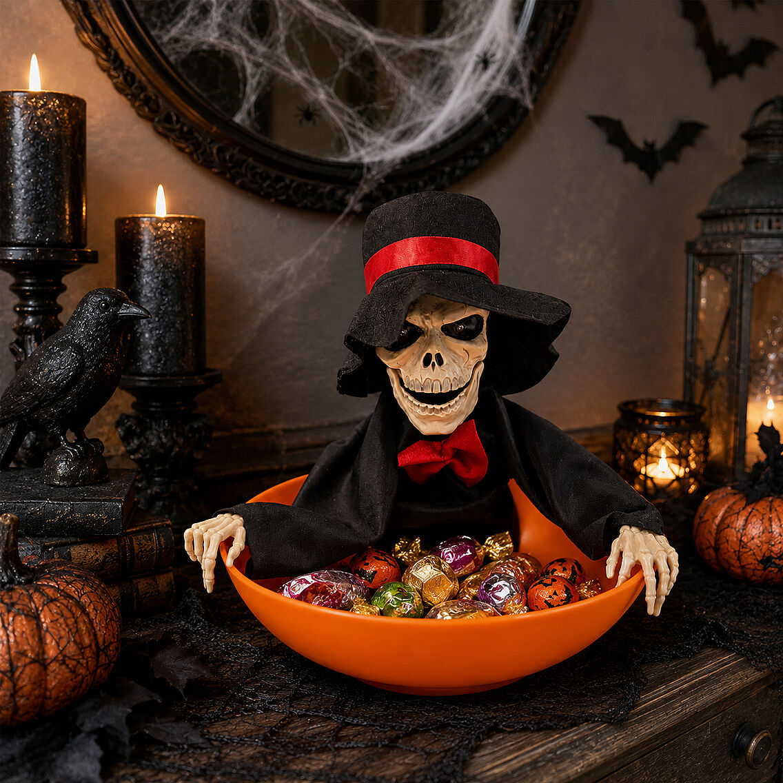 Beysüs Halloween Cadılar Bayramı Şeker Kovası Hareket Sensörlü Kuru Kafa - 3
