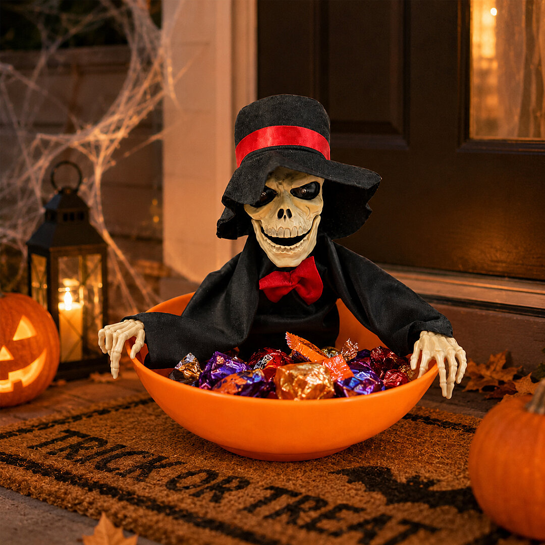 Beysüs Halloween Cadılar Bayramı Şeker Kovası Hareket Sensörlü Kuru Kafa - 1