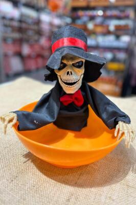 Beysüs Halloween Cadılar Bayramı Şeker Kovası Hareket Sensörlü Kuru Kafa - 5