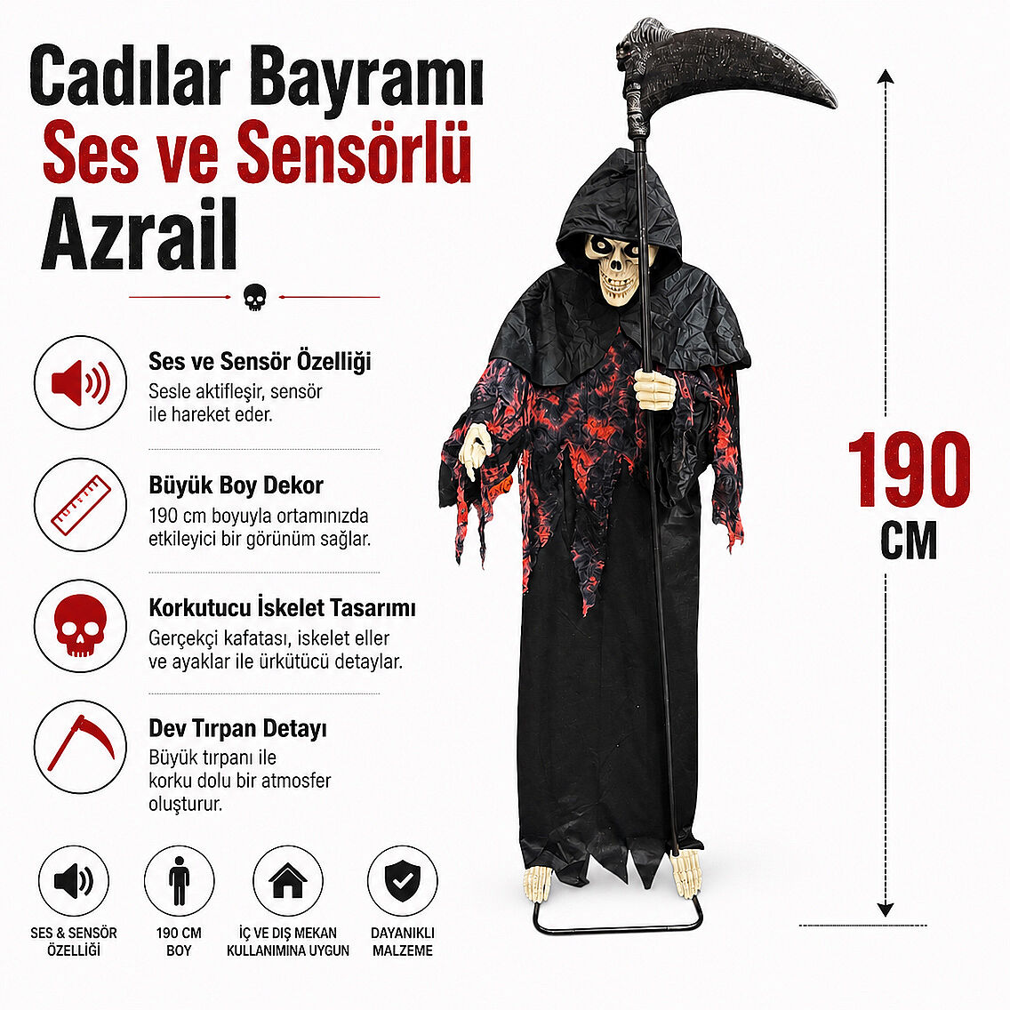 Beysüs Halloween Cadılar Bayramı Ses ve Sensörlü Azrail - 3