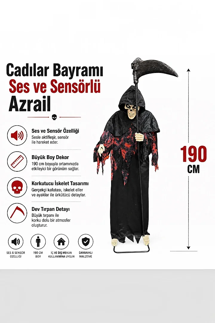 Halloween Cadılar Bayramı Ses ve Sensörlü Azrail - 9
