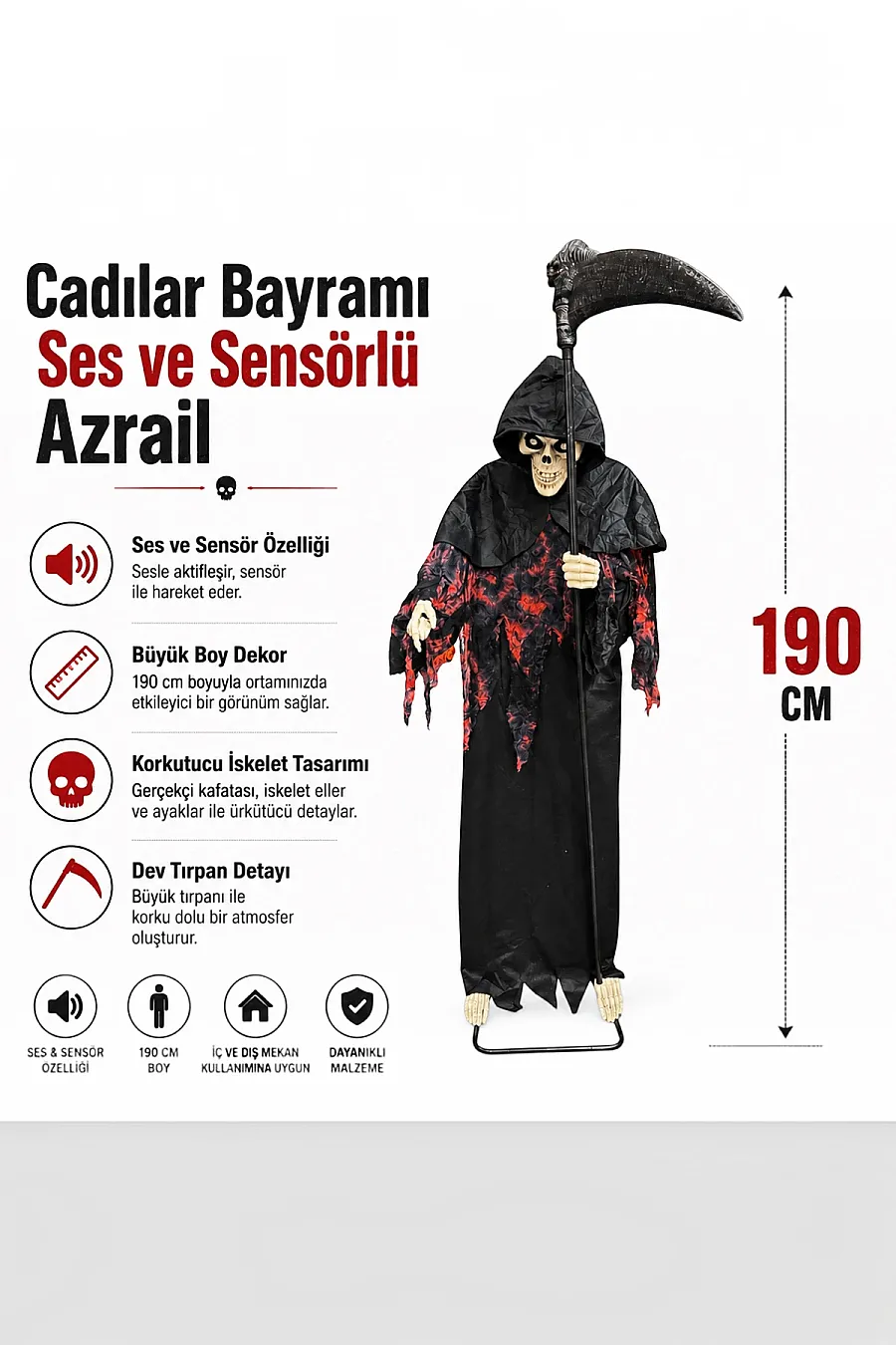 Halloween Cadılar Bayramı Ses ve Sensörlü Azrail - 9