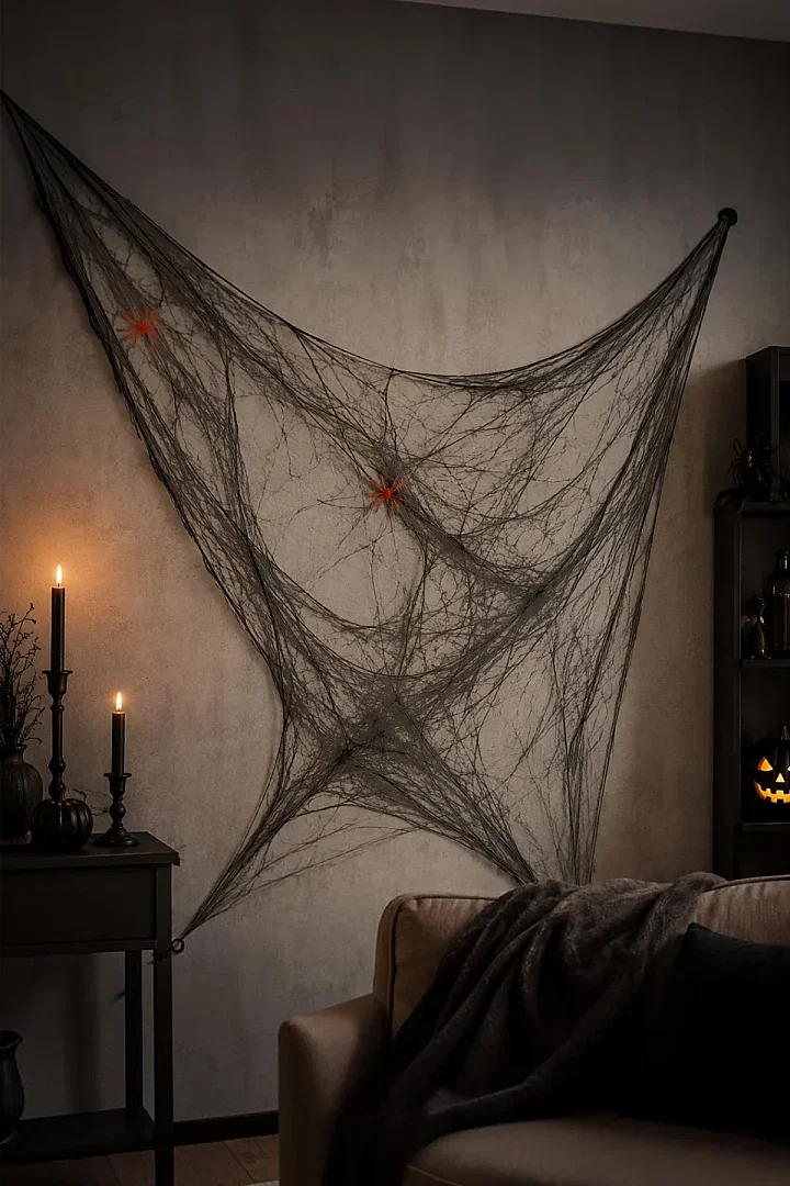 Halloween Cadılar Bayramı Siyah Renk Örümcek Ağı Seti - 1