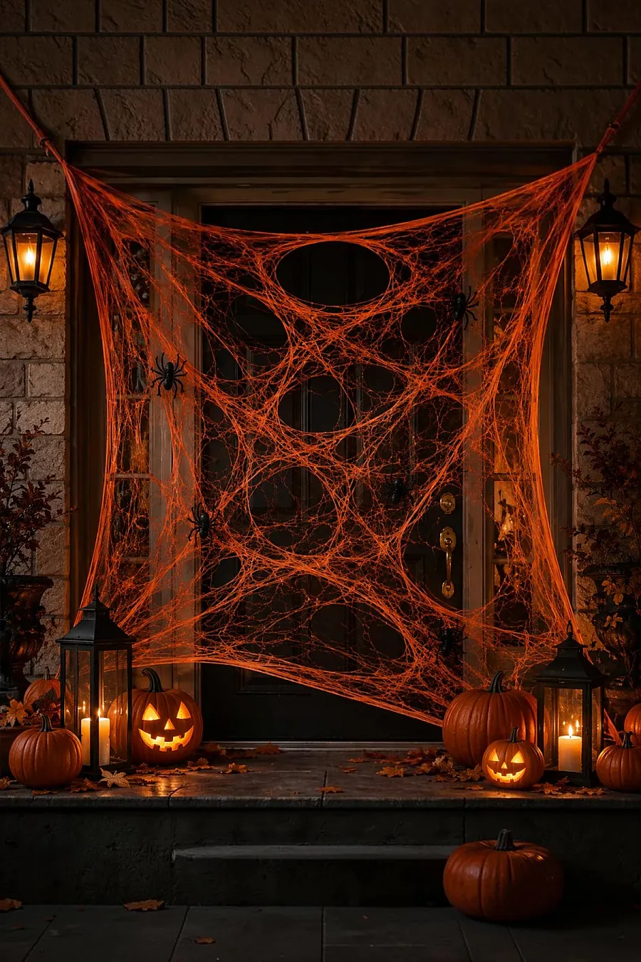 Halloween Cadılar Bayramı Turuncu Renk Örümcek Ağı Seti - 1