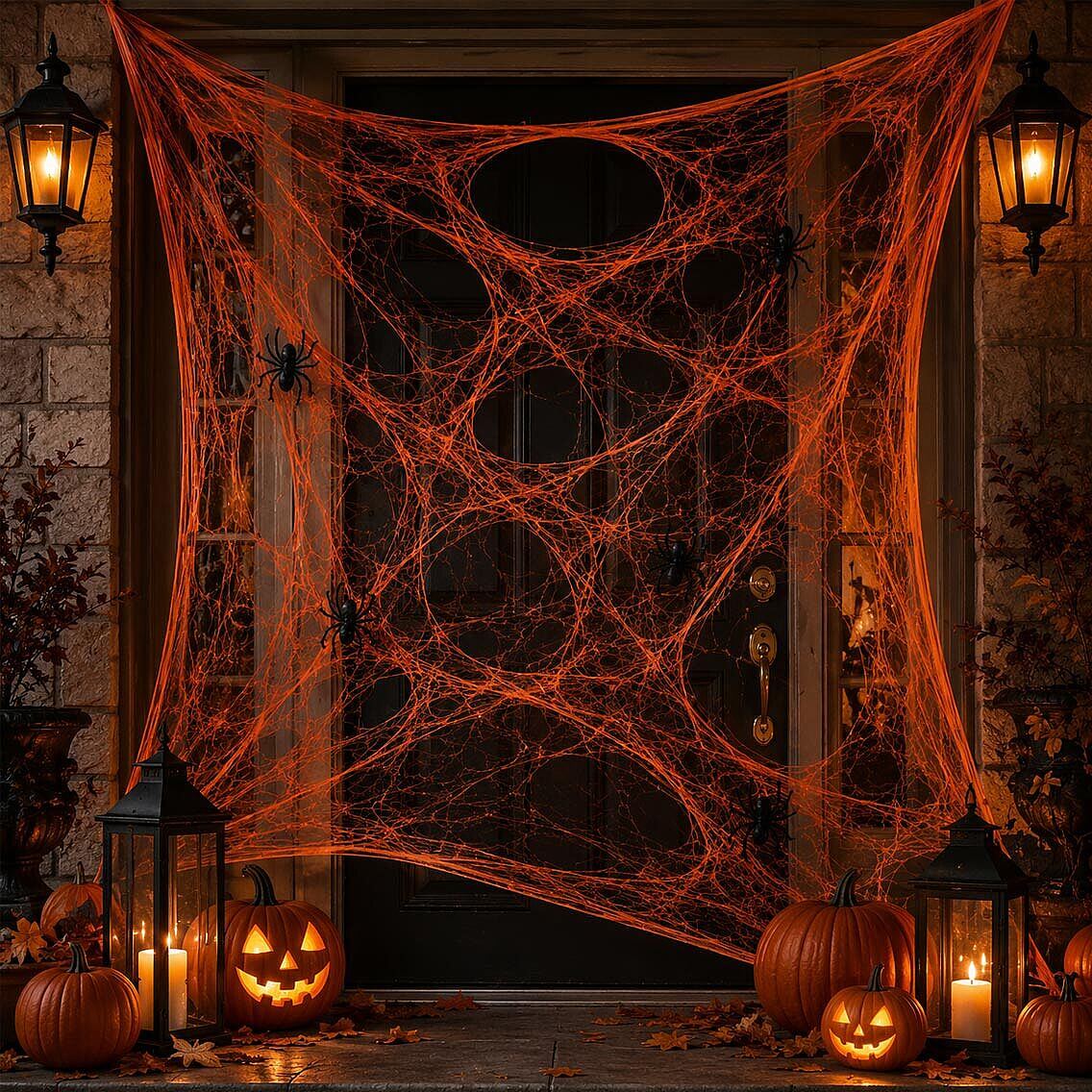 Halloween Cadılar Bayramı Turuncu Renk Örümcek Ağı Seti - 1