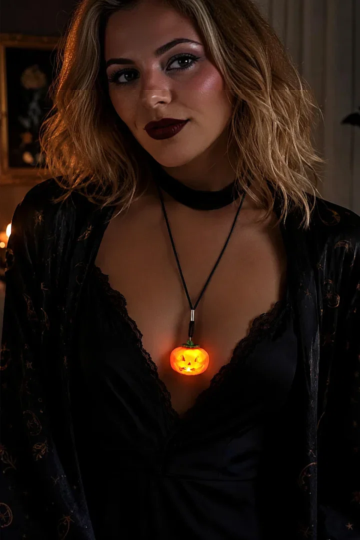 Halloween Işıklı Bal Kabağı Kolye - 3