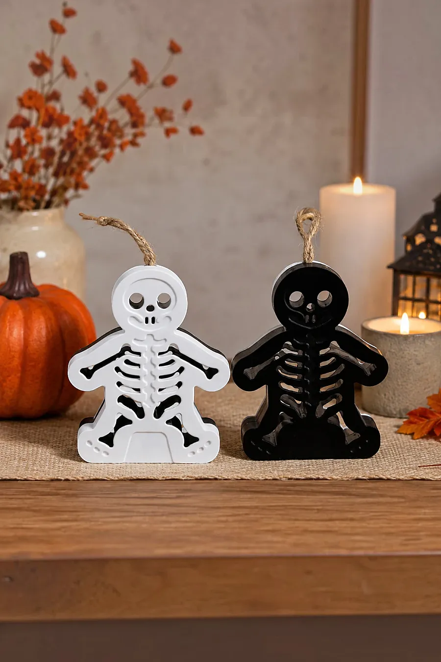 Halloween Işıklı Masa Süsü İskelet Çift Taraflı Siyah Beyaz - 3