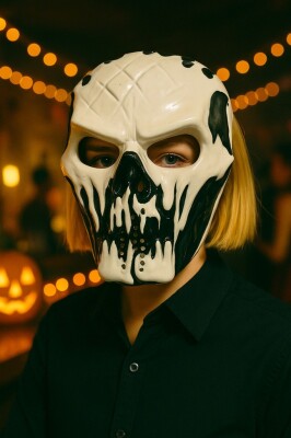 Beysüs Halloween Maske İskelet Kuru Kafa Siyah Beyaz - 3