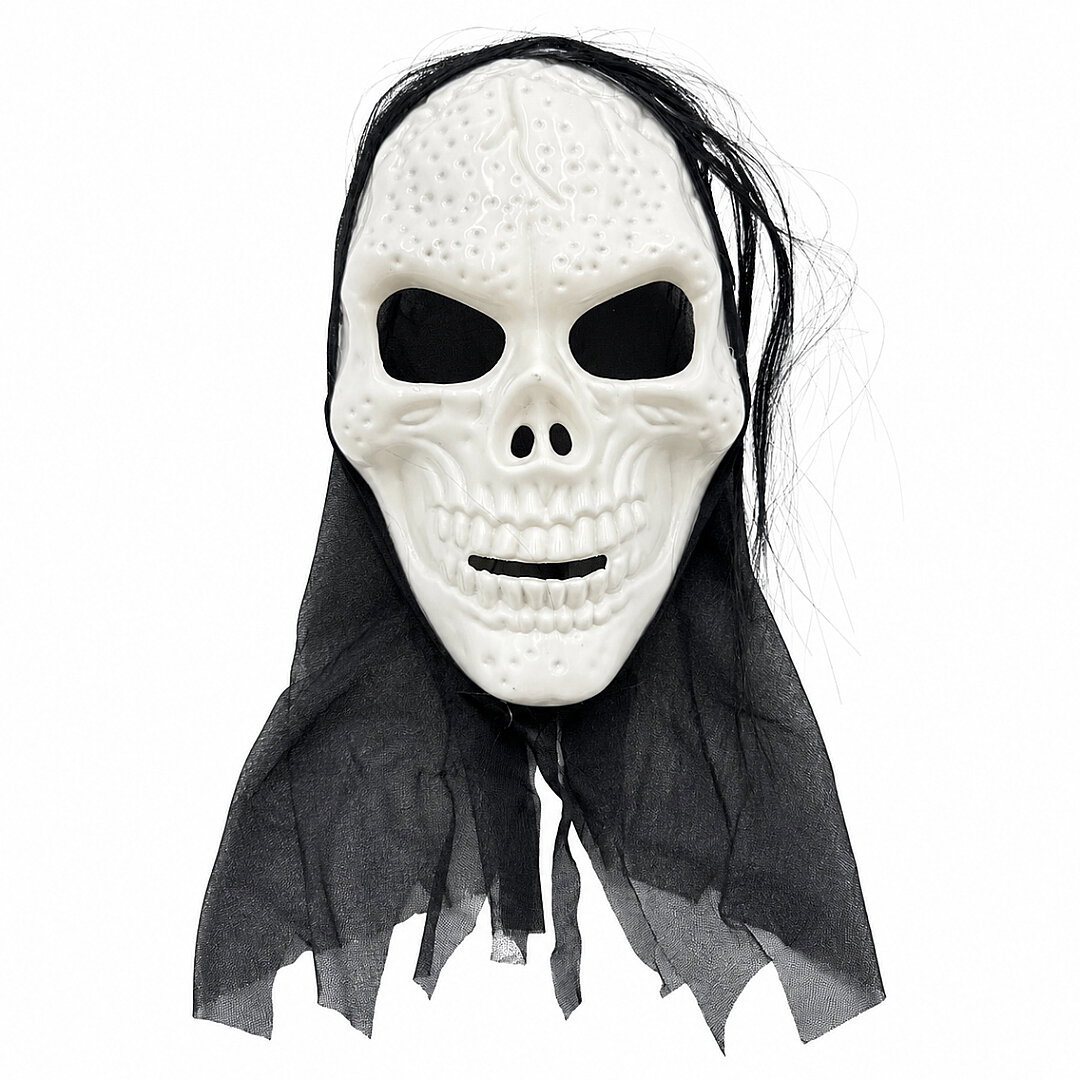 Halloween Maske İskelet Kuru Kafa Tüllü Siyah Beyaz - 2