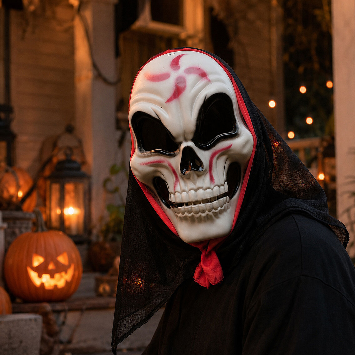 Halloween Maske İskelet Tüllü Kırmızı Beyaz - 1