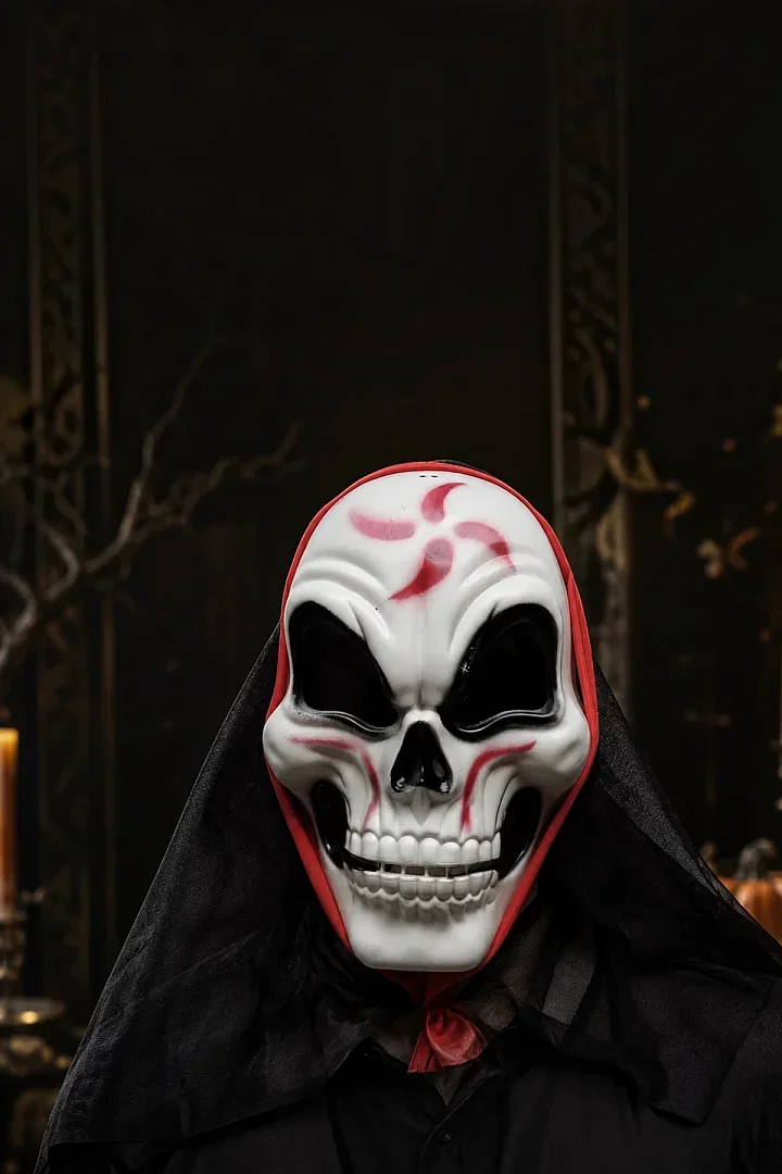 Halloween Maske İskelet Tüllü Kırmızı Beyaz - 3