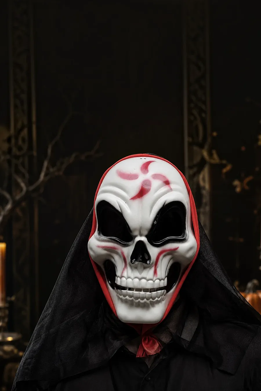 Halloween Maske İskelet Tüllü Kırmızı Beyaz - 3