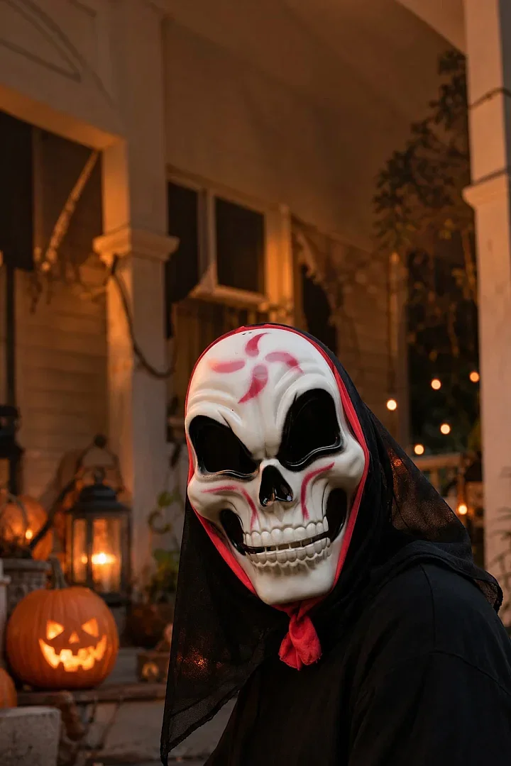 Halloween Maske İskelet Tüllü Kırmızı Beyaz - 1