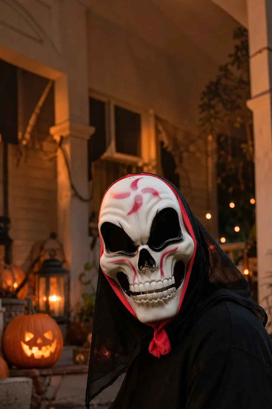 Halloween Maske İskelet Tüllü Kırmızı Beyaz - 1