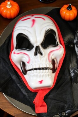Beysüs Halloween Maske İskelet Tüllü Kırmızı Beyaz - 1
