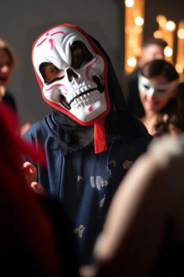 Beysüs Halloween Maske İskelet Tüllü Kırmızı Beyaz - 2