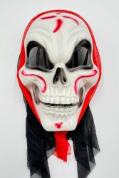 Beysüs Halloween Maske İskelet Tüllü Kırmızı Beyaz - 3