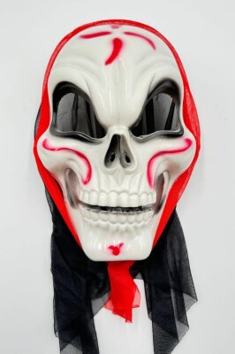Beysüs Halloween Maske İskelet Tüllü Kırmızı Beyaz - 3