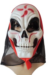 Beysüs Halloween Maske İskelet Tüllü Kırmızı Beyaz - 6