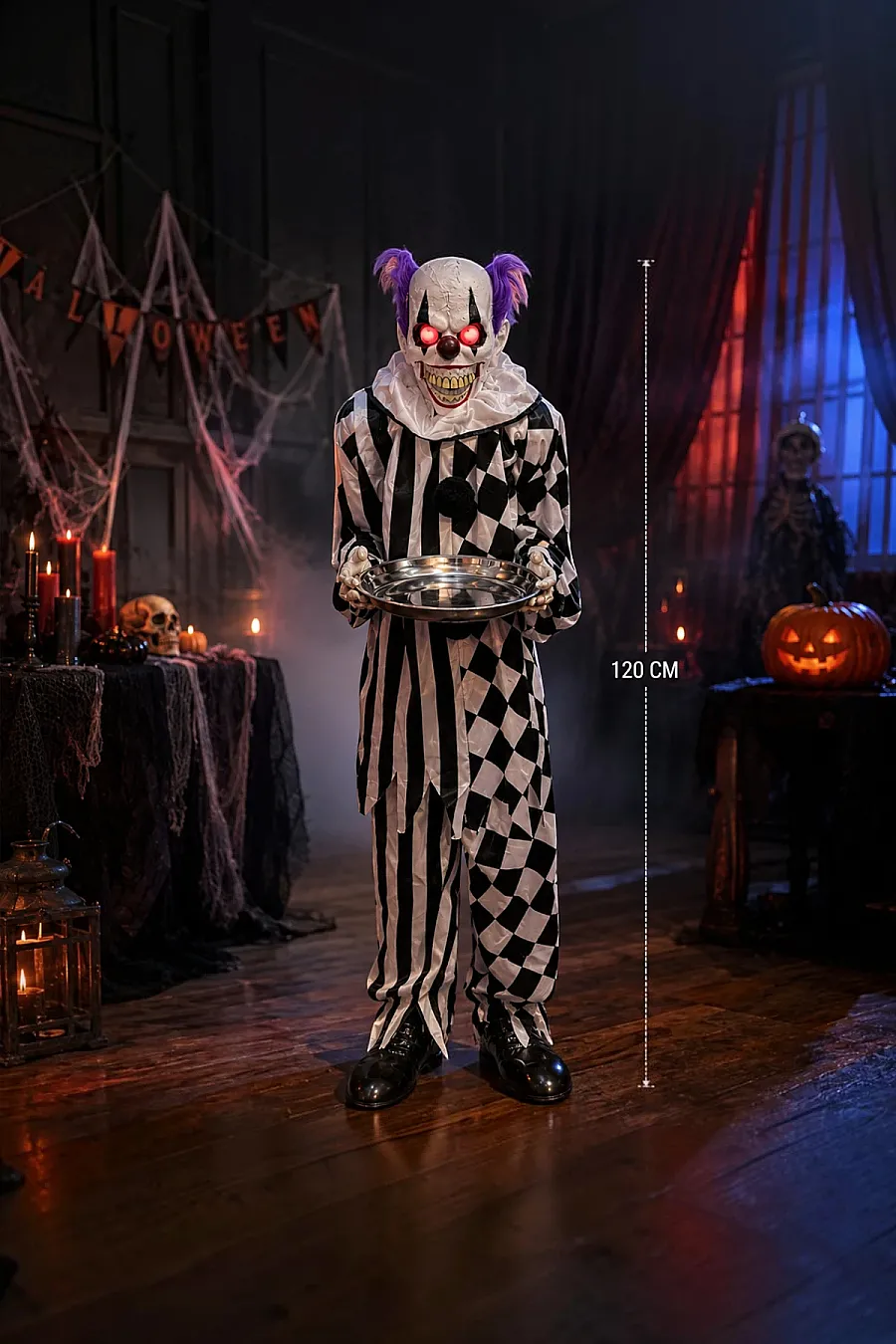 Halloween Palyaço Hareket Sensörlü Sesli Siyah Beyaz 120 cm - 1