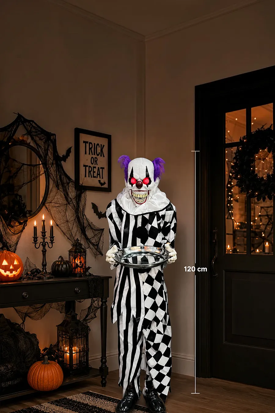 Halloween Palyaço Hareket Sensörlü Sesli Siyah Beyaz 120 cm - 3