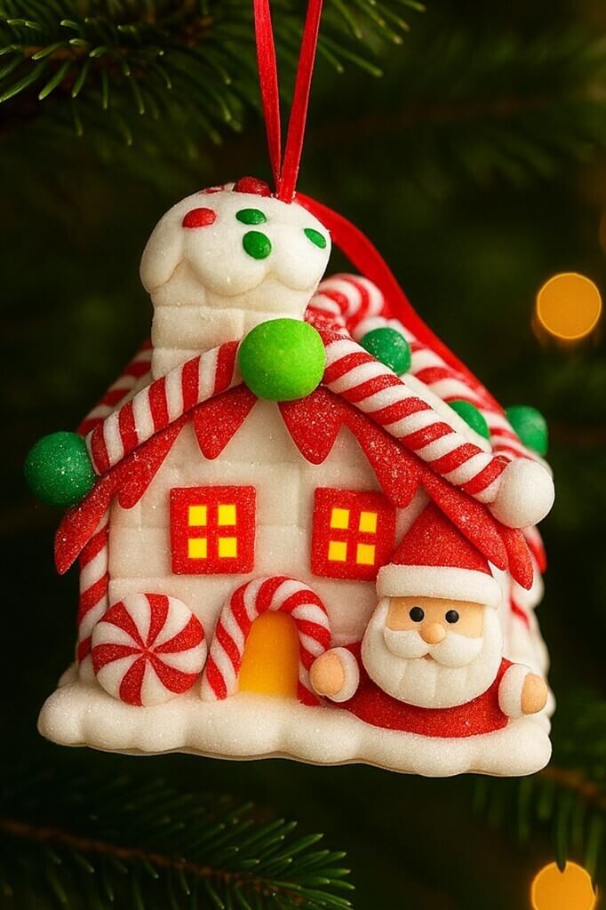 Işıklı Yılbaşı Süsü Dekor Noel Baba Figürlü Şeker Ev - 7