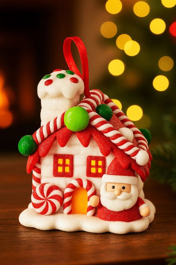 Beysüs Işıklı Yılbaşı Süsü Dekor Noel Baba Figürlü Şeker Ev - 1